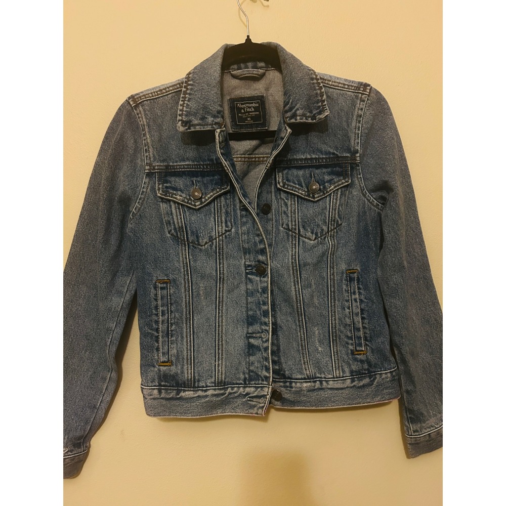 Abercrombie & Fitch Denim Jacket Women XS Blue Good Distressed Trucker Cotton